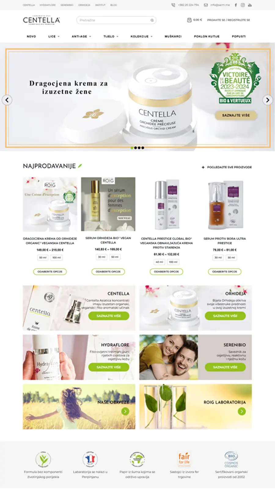 Početna 4 WooCommerce online prodavnica za Centella Montenegro kozmetiku