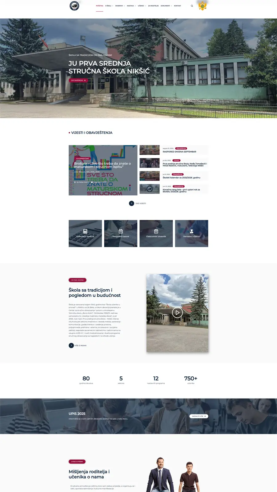 Početna 3 Web sajt JU Prva srednja stručna škola Nikšić - custom WordPress tema